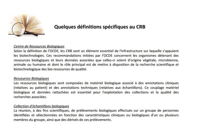 Quelques définitions spécifiques au CRB